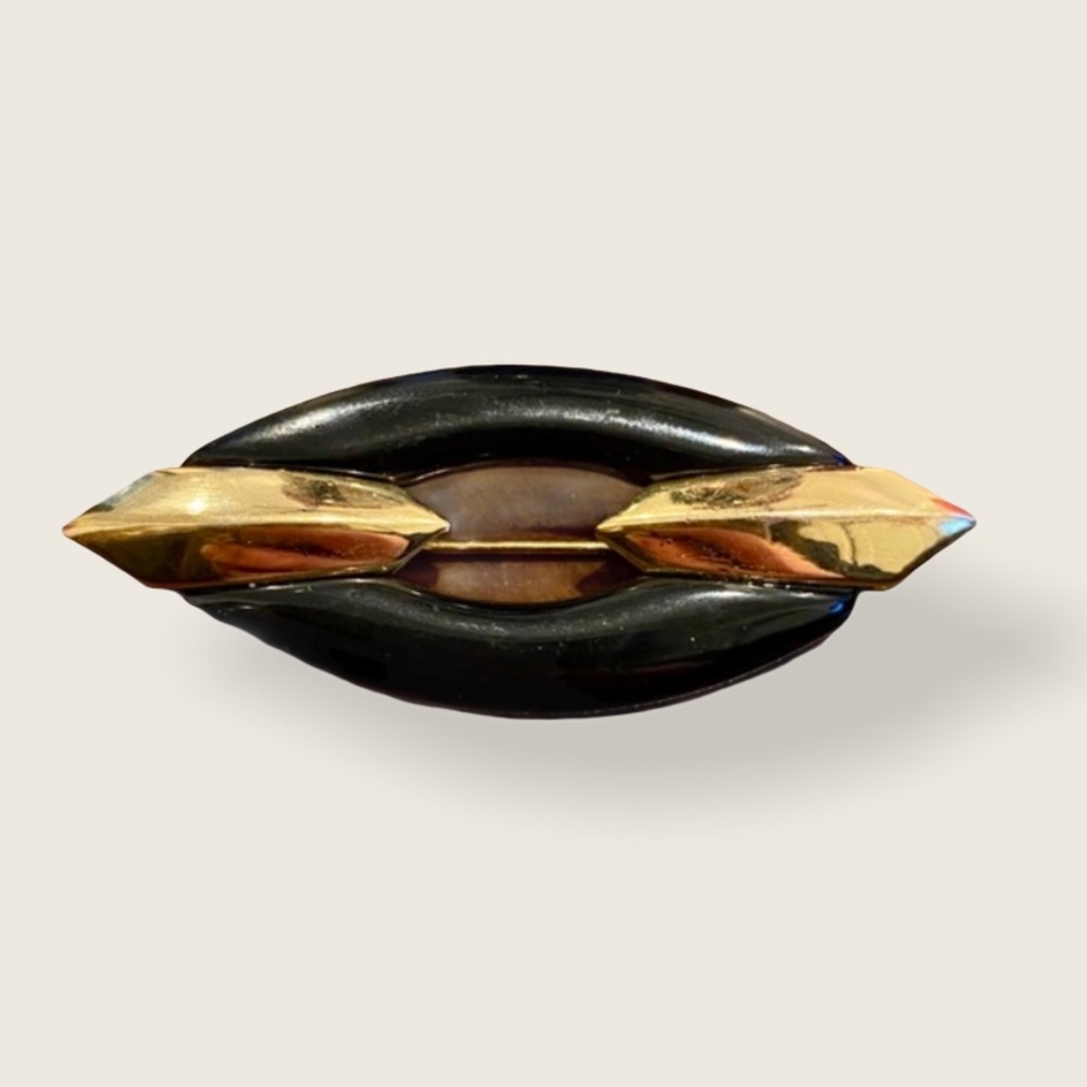 Vintage Black and Gold Oblong Brooch Pin